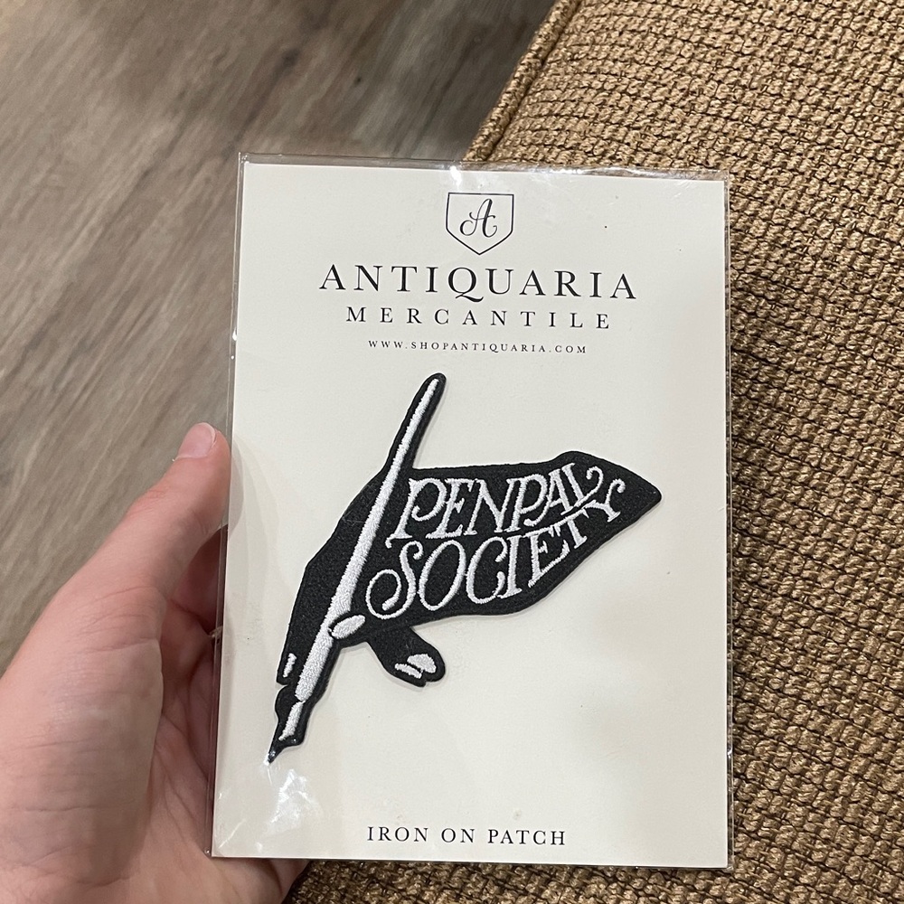 NWT Antiquaria Mercantile Black & White "Penpal Society" Iron-On Patch